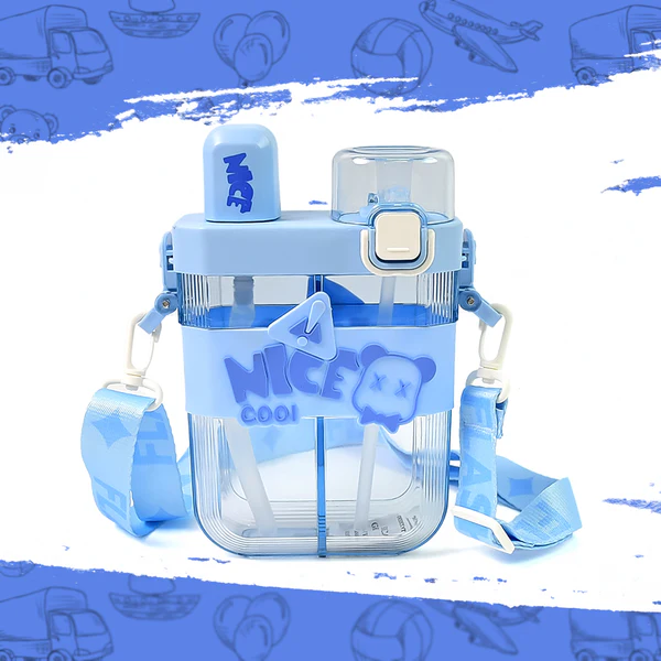 2in1 Dual Compartment Water Bottle with Straw & Adjustable Shoulder Straps (1 Pc/Multi color)