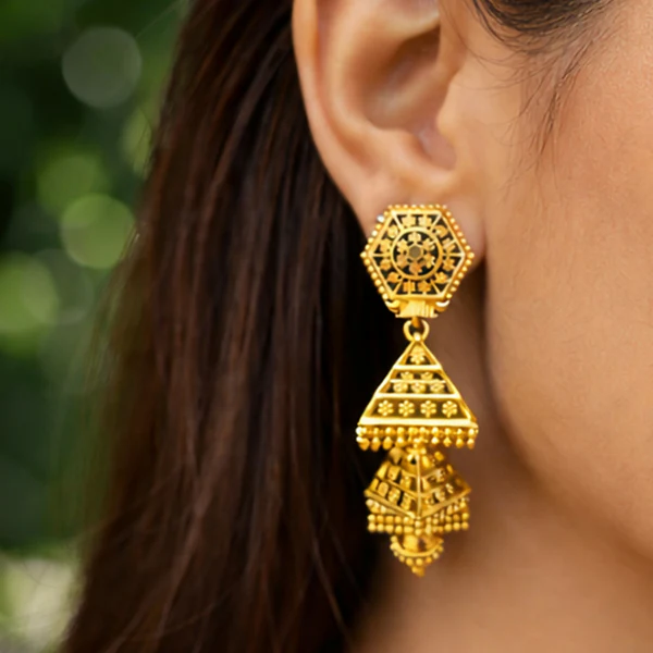 Ethnic Designer Dangling Earrings with Intricate Hexagon Motif