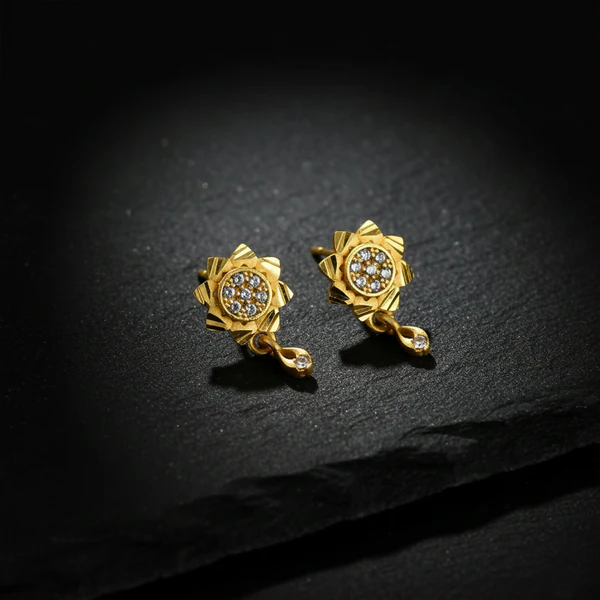Floral Inspired Gold Finish Drop Earrings with Sparkling Stone Detail
