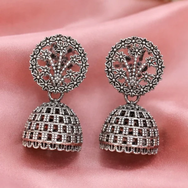 Oxidized Silver Floral Jhumka Earrings for Women – Traditional Ethnic Designer Jewelry