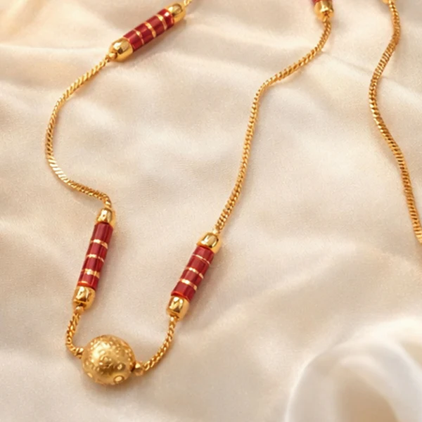 Elegant Gold Plated Designer Chain Necklace with Red Beads | Traditional & Daily Wear Necklace for Women