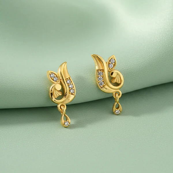 Curved Designer Drop Earrings with Crystal Highlights – Elegant Look