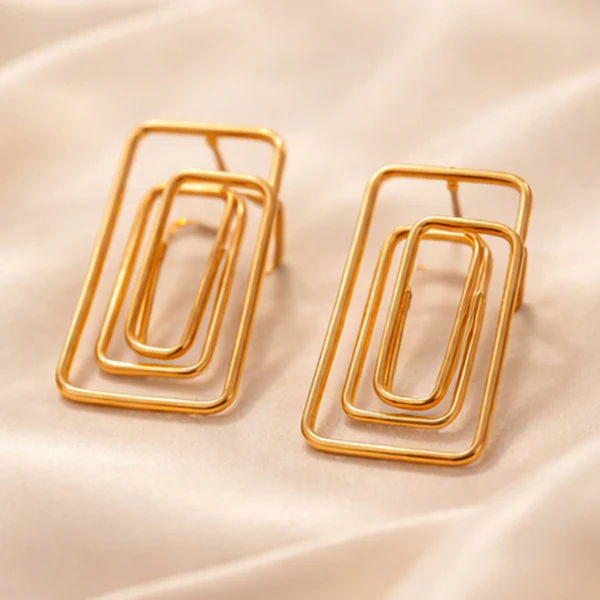 Elegant Gold Finish Geometric Rectangle Earrings for Women | Modern Minimalist Drop Earrings | Lightweight Fashion Jewelry