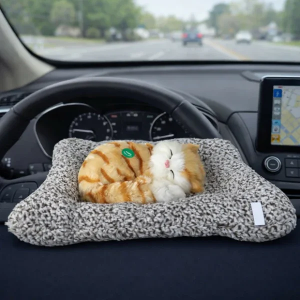 Sleeping Cat Plush Toy with Cushion for Car Dashboard, Home and Desk Decor