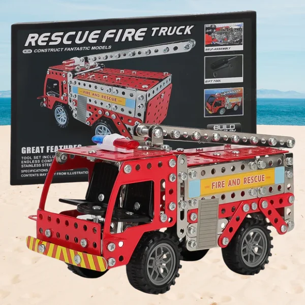 Metal DIY Fire Truck Building Blocks Kids (Fire Truck / 292pcs of truck tool / 1 Set)