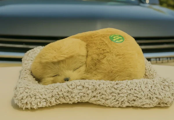 Realistic Sleeping Puppy Toy for Car Dashboard Decoration – Soft Plush Dog Figurine with Cozy Bed | Lifelike Motionless Pet Model for Home, Office, Gift & Animal Lovers (Golden Retriever Style)