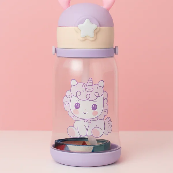 Cartoon Water Bottle for Kids – BPA-Free with Straw, Strap & Antler Cap Cute Sipper Water Bottle with Straw Shoulder Strap Leakproof Deer Design Water Bottle for Students Best Birthday Return Gifts