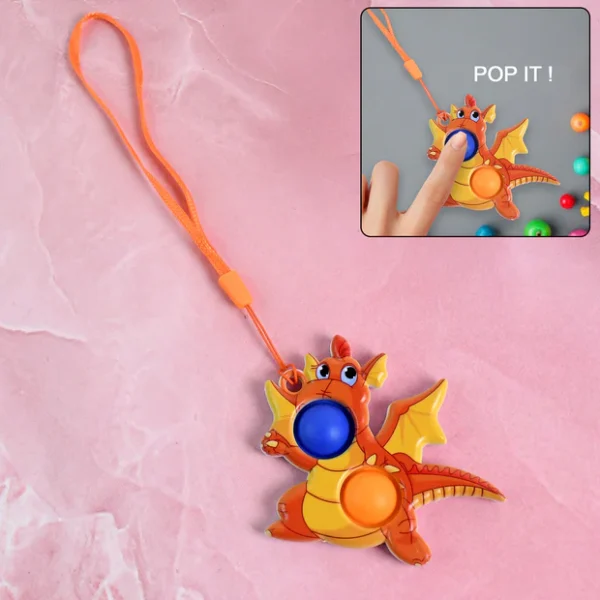 2-Bubble Dragon-Shaped Push Pop Fidget Toy with Strap (1 Pc)