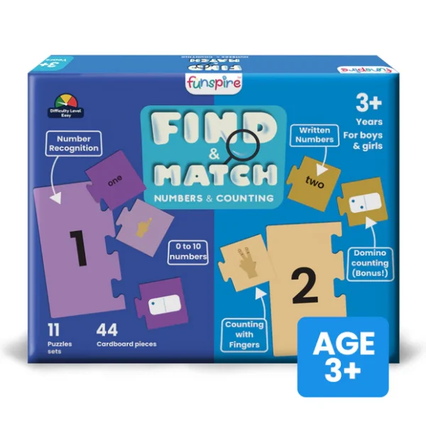 Numbers & Counting Puzzle - Ages 3+ (44 cardboard puzzle pieces) Find & Match series
