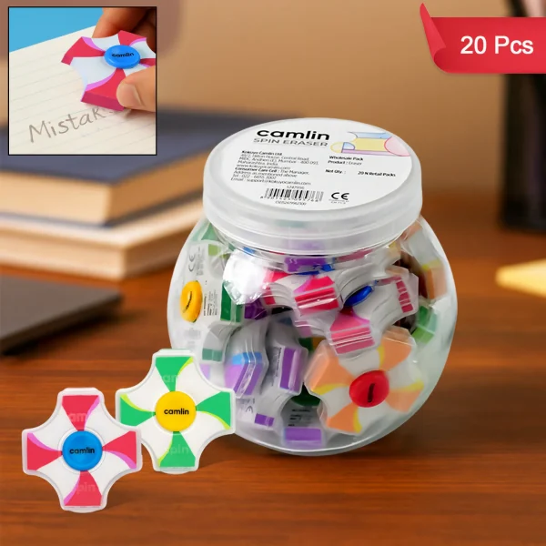 Camlin Spin Eraser - Pack of 20 Colorful Erasers for School & Office Use