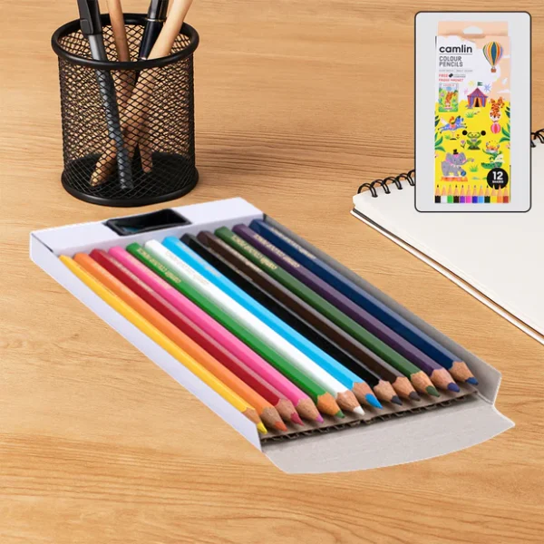 Camlin Colour Pencils – Set of 12 Vibrant Shades with Free Sharpener