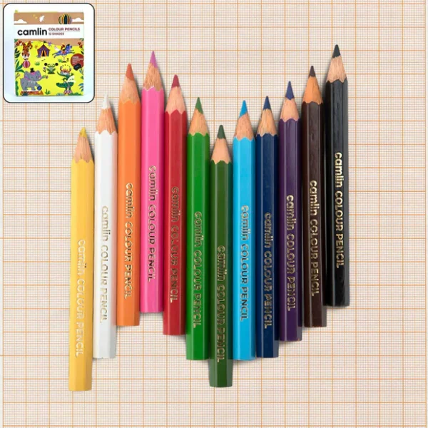 Camlin Colour Pencils – 12 Assorted Shades Smooth Blending, Bright Colours & Free