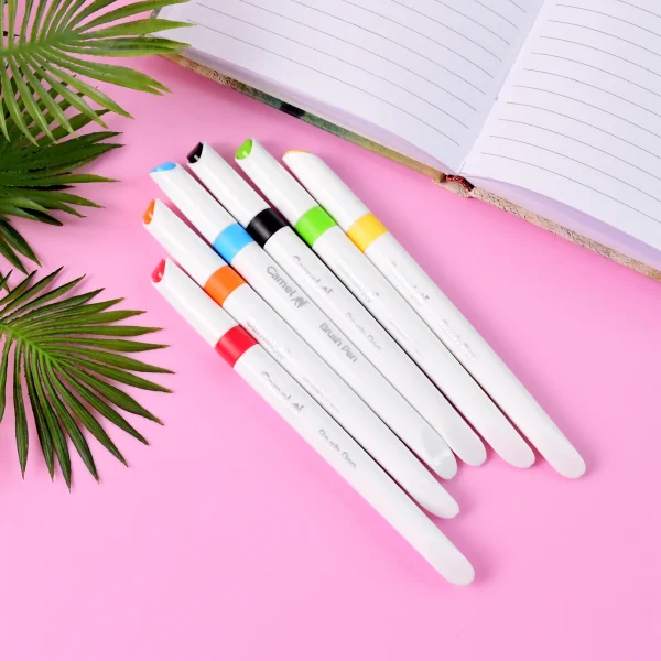 Camel Brush Pens – 6 Vibrant Shades (Flexible Tip for Watercolor, Lettering & Sketching)