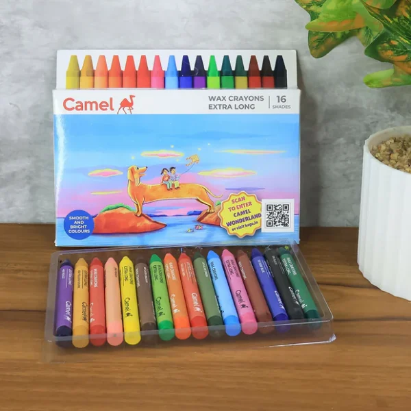 Camlin Wax Crayons Extra Long – 16 Bright Shades for Smooth Colouring