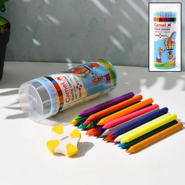 Camel Plastic Crayons 28 Assorted Shades with Free Eraser
