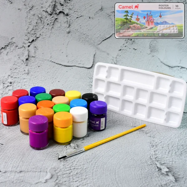 Camel Poster Colours 18 Assorted Shades with Free Palette & Brush (10 ml Each)