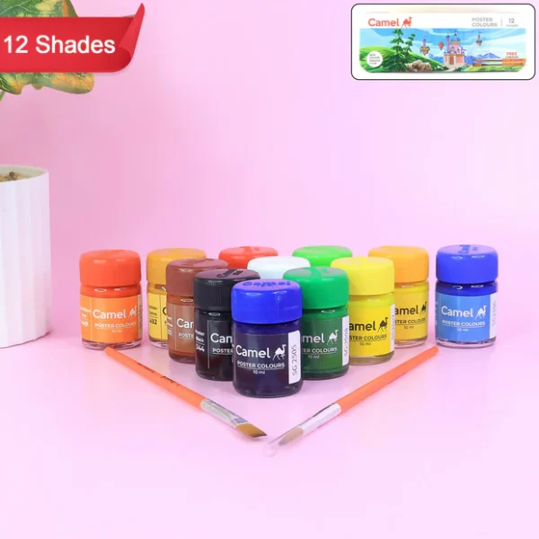 Camel Poster Colours – 12 Assorted Shades for Students (10 ml Each)