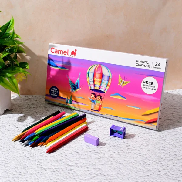 Camlin Plastic Crayons – 24 Shades with Sharpener and Eraser