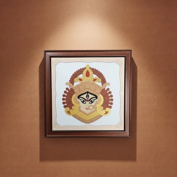 Maa Durga Wall Art with Wooden Frame – Traditional Hindu Goddess Durga Decorative Wall art for Home, Office & Pooja Room