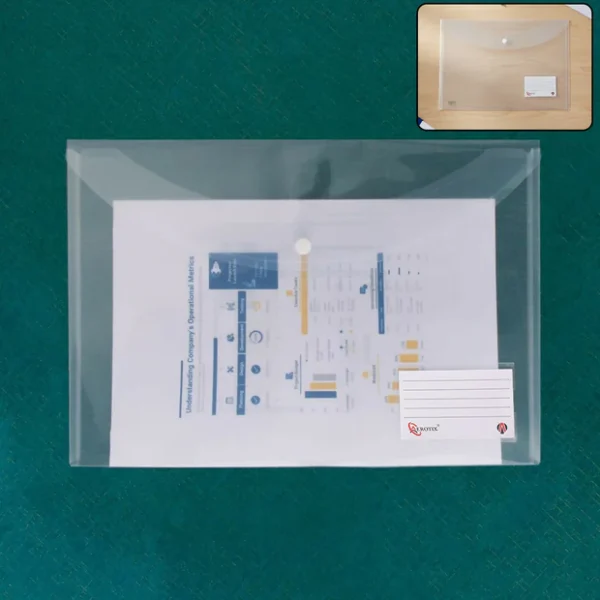 Transparent Button Closure Document File Folder with Label Pocket – A4 Size
