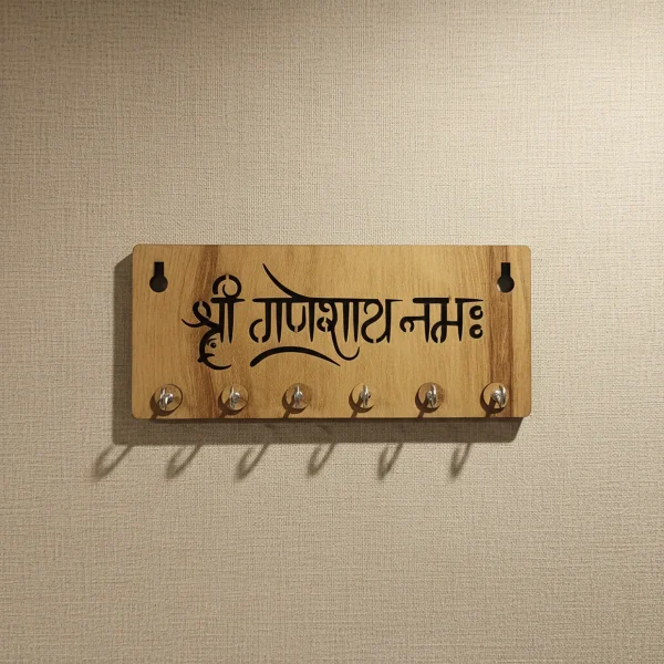 Shri Ganeshay Namah Wooden Key Holder for Wall – Premium MDF Ganpati Wall Key Organizer | Spiritual Home Décor