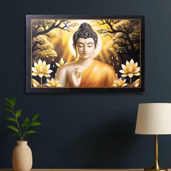 Decorative Lord Buddha Wall Painting Wooden Frame Mix Design, 45x30 Cm Approx (1 Pc)