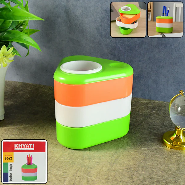 Khyati Tricolour Triangle Pen Stand Desk Organizer with Sliding Trays