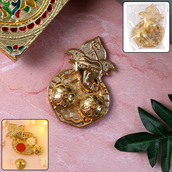 Traditional Golden Lord Ganesha Kumkum Dish (1 Pc)