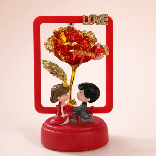 LED Rose Couple Showpiece with Light | Romantic Decorative Tabletop Gift (Design may vary)