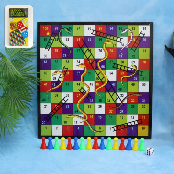 Classic Snakes & Ladders Board Game with Dice and Pawns