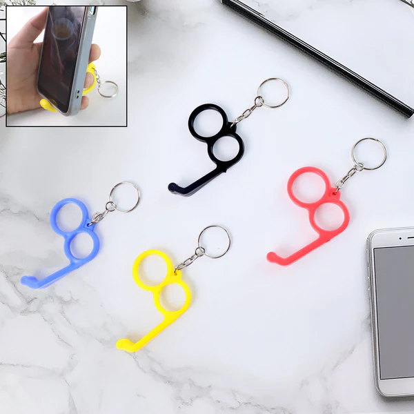 2-in-1 Plastic Dual-Finger Mobile Stand cum Keyring (1 Pc, Mixed Color)