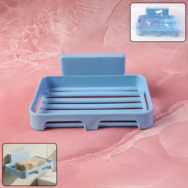 Self-Adhesive Wall Mount Plastic Soap Dish with Drain Slots