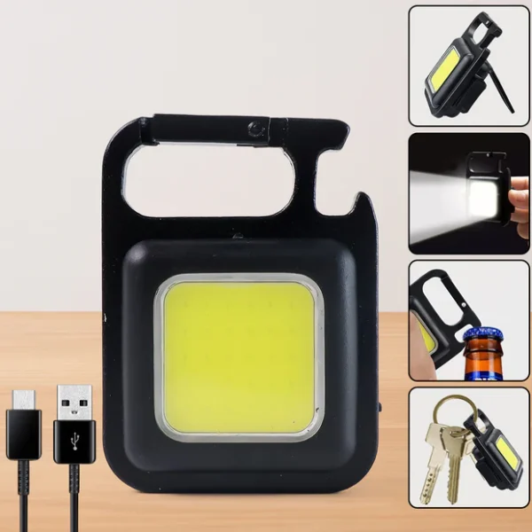 Mini Rechargeable Keychain Flashlight - 4 Light Modes Folding Bracket & Magnetic Base