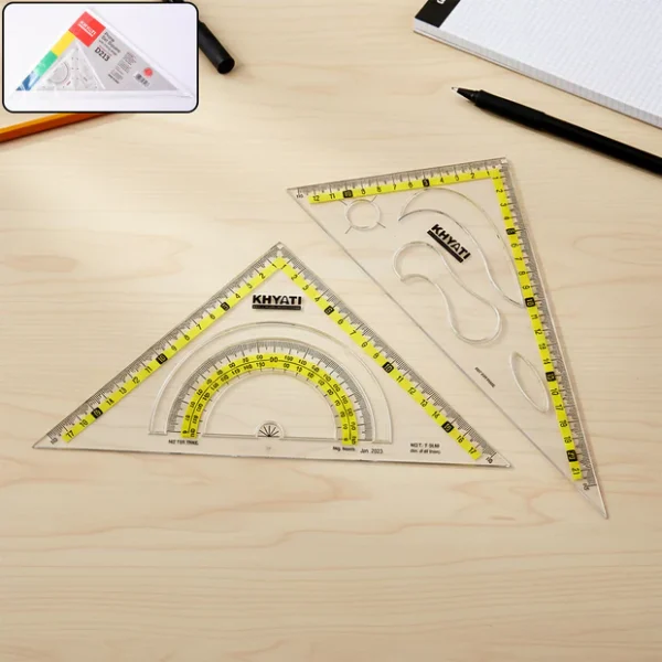 Khyati Strong Transparent Set Square with Protractor Scale for School & Technical Drawing Use