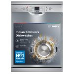 Bosch 13 Place Setting Dishwasher with Intensive Kadhai Program, No Pre-Rinse, 70°C Hot water wash, Half Load Option & Extra Cutlery Box - (SMS66GI01I, Silver, Glass Protection...