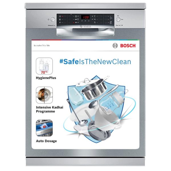BOSCH SMS46KI03I Free Standing 14 Place Settings Intensive Kadhai Cleaning| No Pre-rinse Required Dishwasher