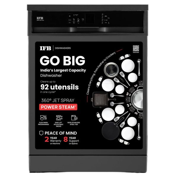 IFB 14 Place Settings with DeepClean® Technology Freestanding Dishwasher (Neptune VX14, Inox Grey, 70° Hot Water Wash with Hygienic Steam Drying)