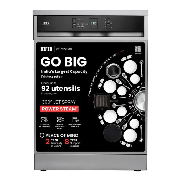 IFB 15 Place Settings with DeepClean® Technology Freestanding Dishwasher (Neptune VX15, Dark Silver, 70° Hot Water Wash with Hygienic Steam Drying, Perfect for Indian Utensils)