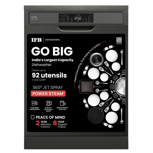 IFB 16 Place Settings with DeepClean Technology Powered by AI Freestanding Dishwasher (Neptune VX16, Inox Grey, Largest Capacity Washes upto 92 Utensils)