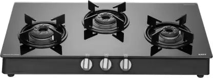 Kaff CBP 71 3B AI Full Brass Burners Auto Ignition Slim Line Design Glass Automatic Gas Stove 3 Burners