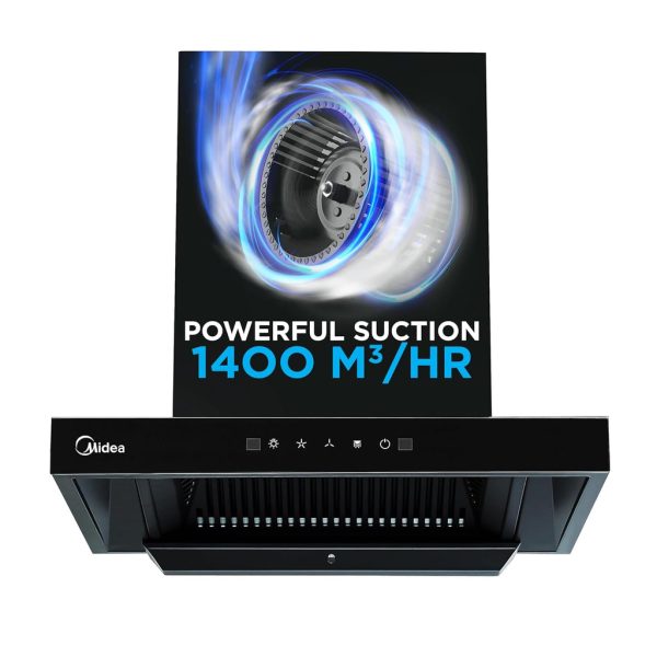 Midea 60 cm 1400 m3/hr Filter-less, Autoclean, Motion Sensor, T Shape kitchen Chimney (Falcon Auto Clean), Black MCHT-600T(IN)