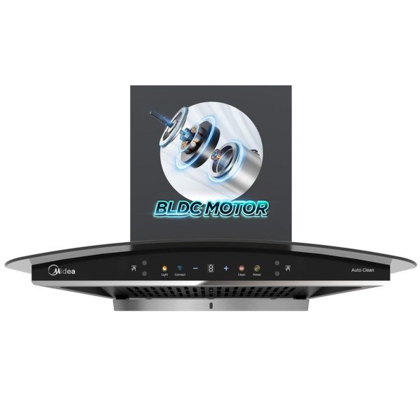 Midea 60 cm 1600 m3/hr BLDC, Filter-less, Wi-Fi enabled, intelli- Autoclean, 9 speed kitchen Chimney, Free Installation Kit (Megan Auto Clean), Black MH60V11ET25BF-IN