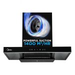 Midea 75 cm 1400 m3/hr Filter-less, Autoclean, Motion Sensor, T Shape kitchen Chimney (Falcon Auto Clean), Black MCHT-750T(IN)