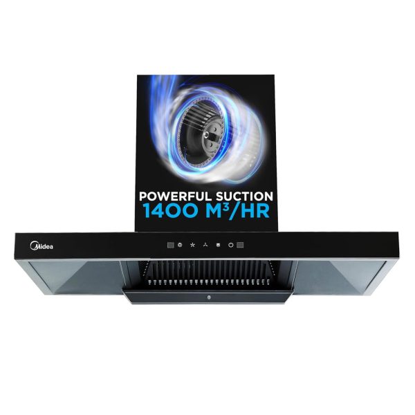 Midea 90 cm 1400 m3/hr Filter-less, Autoclean, Motion Sensor, T Shape kitchen Chimney (Falcon Auto Clean), Black MCHT-900T(IN)