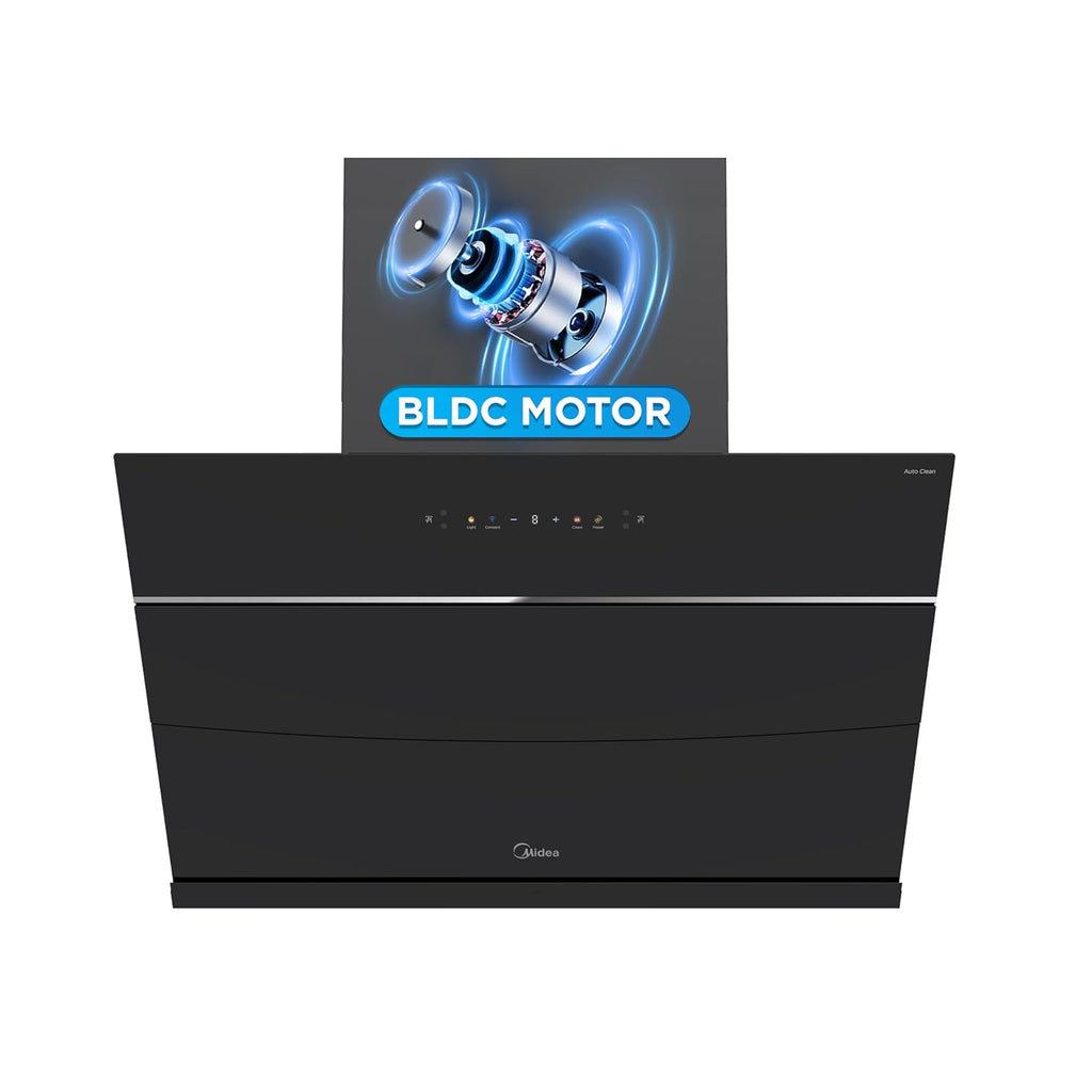 Midea Kitchen Chimney with 1800 m³/hr Air Suction, Slant, BLDC Motor, 90 CM with WiFi, Intelli Auto Clean, Multi Speed Control, Magnus MH90J63ET25BF-IN