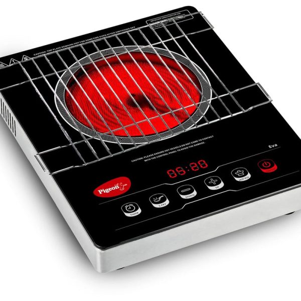 Pigeon Eva Infrared Cooktop 2000 Watts Black (with Free Stainless Steel Grill, Full touch Panel, Auto shut off and Overheat Protection)