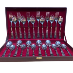 Sanjeev Kapoor Set of 24 Pcs SS Stony Cutlery Set With Baby Spoon & Leathrite Box - Stainless Steel Finish
