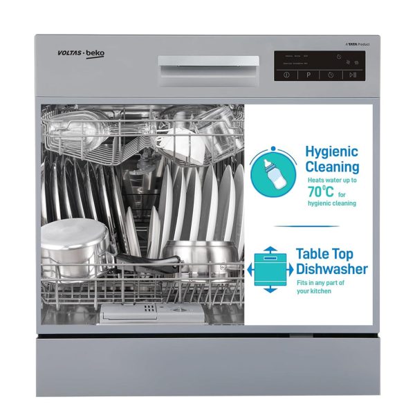 Voltas beko 8 Place Settings Table Top Dishwasher (DT8S, Silver, Inbuilt Heater)