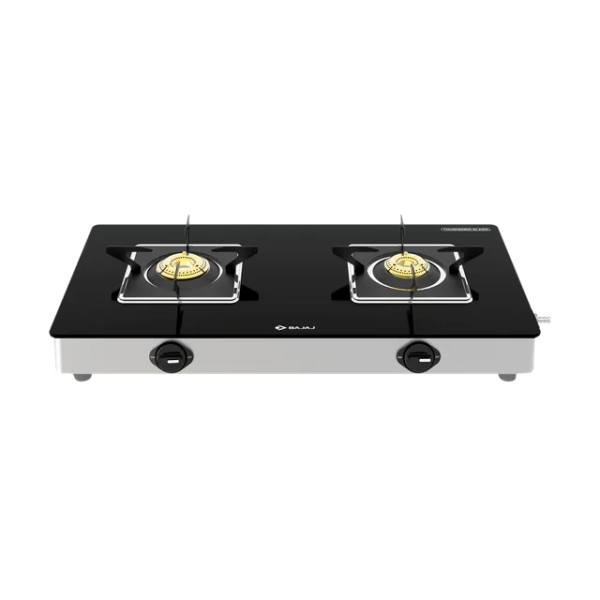 BAJAJ 2BRGS7 Glass Top 2 Burner Manual Gas Stove (Integrated SS Drip Tray, Black)