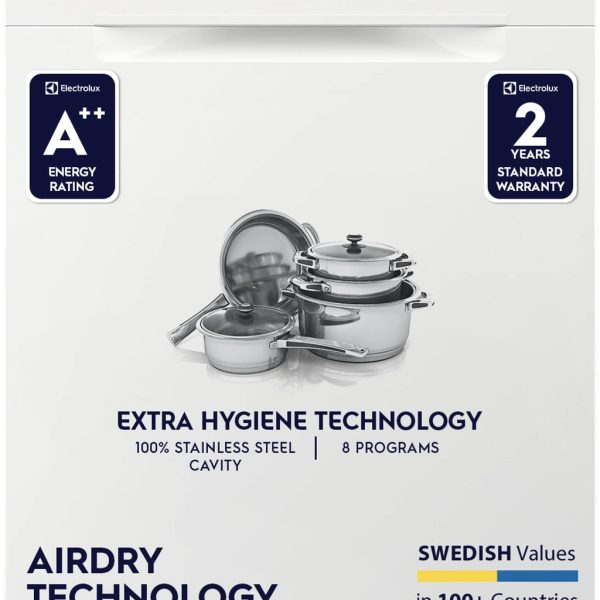 Electrolux 13 Place Settings Dishwasher Machine for Home, Fully Automatic with AirDry, In-Built Heater, White, UltimateCare 300, ESA47220SW